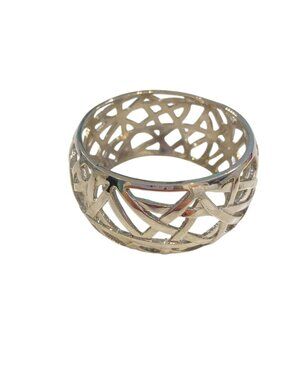 Silver-Tone Openwork Wide Bangle Bracelet - Geometric Pattern Design